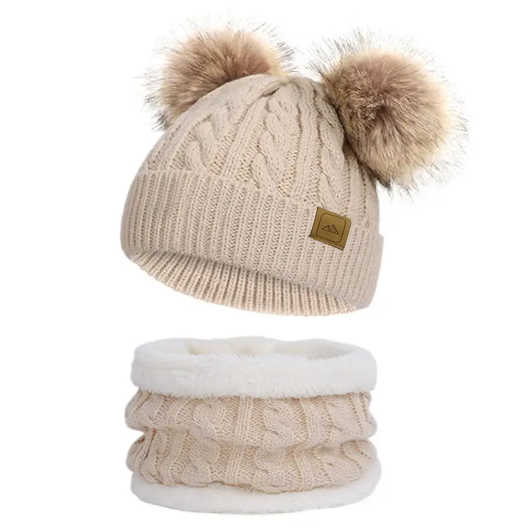 Lovely Baby Toddler Kids Winter Knitted Funny Pom Pom Beanie cappello e scaldacollo ghetta sciarpa 2 pezzi Set per tempo freddo