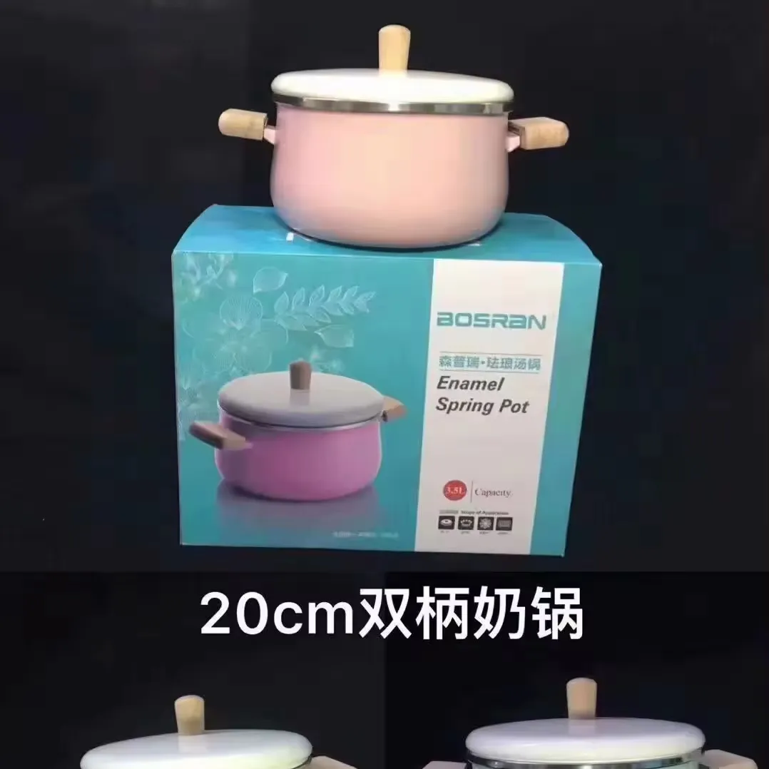 Factory Direct Enamel Korean Style Thickened Soup Pot with Lid Milk Household Stew Gift Double Ear