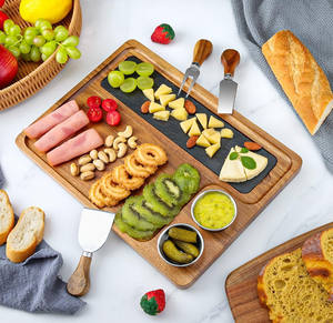 Planche à découper et assiettes de service à steak en bois et <span class=keywords><strong>ardoise</strong></span> uniques de qualité supérieure pour viande, fromage, apéritifs - Product Image 2