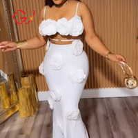 Ensemble 2 pièces de luxe GX2700 : Débardeur floral 3D sans manches et jupe longue fendue bandage pour femme