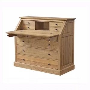 Bureau de secrétaire vintage en chêne massif de style campagne française, avec tiroir d'écriture rabattable et multiples rangements, finition antique vieillie - Product Image 4