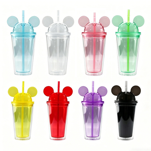 Wholesale <strong>Mickey</strong> 16oz <strong>Mouse</strong> Ears Shaped Mug Double Wall Clear Acrylic Tumbler Coffee Cup Ear Plastic Tumbler with Straw and Lid - Product Image 3