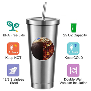 Gobelets isothermes personnalisables en acier inoxydable à double paroi de 750 ml (24 oz) avec couvercle et paille, réutilisables et scellés, pour la vente en gros - Product Image 4