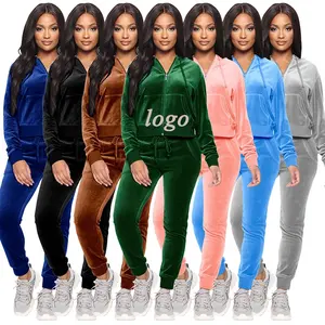 Fashion Custom Sweatshirt Women's Jogging Sweatsuit Custom Velvet Sports Workout Gym Tracksuits Two Piece Hoodie Set for Women