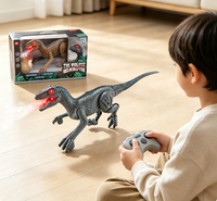 Jouet RC Velociraptor 2.4G, dinosaure qui marche et pulvérise, avec yeux 3D réalistes, lumière et son, articulations mobiles, cadeau interactif pour enfants
