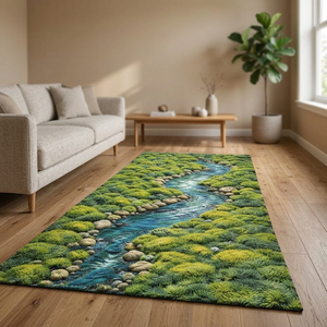 Alfombra 3D con diseño de paisaje fluvial, hecha a mano, con diseño de arroyo y piedras, para decoración moderna del hogar, dormitorio o sala de estar. - Product Image 3