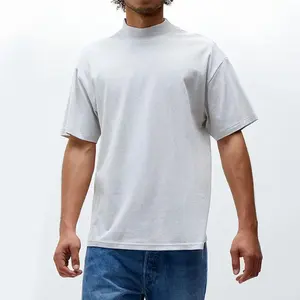 Thick and thread tight small neckline 300gsm heavy-duty cotton short sleeved T-shirt solid summer loose bottomed shirt