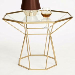 Mesa Auxiliar de Hierro con Acabado Dorado y Tapa de Vidrio, Mesa de Estilo Moderno para Sala de Estar, Dormitorio, Hotel, Decoración del Hogar - Product Image 1