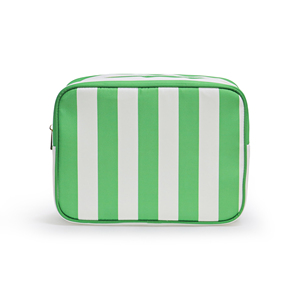 Women's Large Portable Lightweight Foldable Reusable Eco-Friendly Nylon Fashion Makeup Bag Organizer Green Striped Pattern - Product Image 2