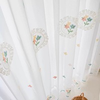Rideau brodé sur mesure, Voilage de fenêtre brodé blanc semi-transparent style Princesse