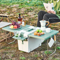 Glacière isotherme pliable en plastique économique de 17 L avec table extensible pour pique-nique, camping, plage, jardin et fêtes