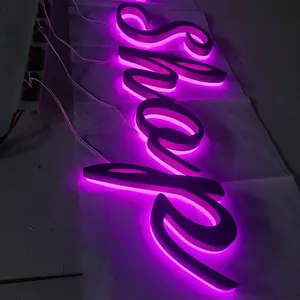 Free Design led letter Halo Lit metal sign logo Laser Cut Stainless Steel backlit led letter sign reverse channel letter sign