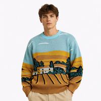 Pull-over décontracté surdimensionné en tricot jacquard à motif personnalisé, 100 % coton, manches longues, pour homme, hiver