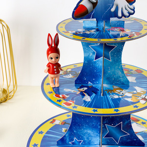 Soporte de Pastel de Papel de 3 Niveles con Diseño de Fiesta de Cumpleaños de <span class=keywords><strong>Sonic</strong></span>, Soporte de Pastel de Papel Desechable con Diseño de Dibujos Animados para Fiestas - Product Image 5