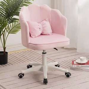 Sillas de Tocador para Dormitorio para Chicas <span class=keywords><strong>Gamer</strong></span> con Cómodo Reposapiés de Madera y Almohada Lumbar Casual Silla de Salón Escritorio de Oficina Rosa para Tienda de Belleza - Product Image 6