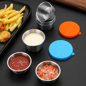 Plat à condiments en acier inoxydable 304 avec couvercle en silicone, récipient rond pour sauces, idéal pour les hôtels et les réceptions - Product Image 4