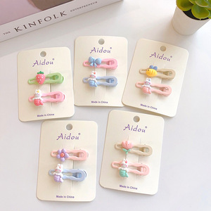 Pinza de pelo de dibujos animados coreanos para niñas, pinza de pico de pato con flor dulce, no daña el cabello, horquilla para niños, flequillo, horquilla rota, 2 unids/set - Product Image 1