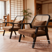 Nordischer Rattan-Sofa-Sessel, Einzelner Akzent-Armlehnstuhl, Moderner Minimalistischer Loungesessel für Wohnzimmer, Braun