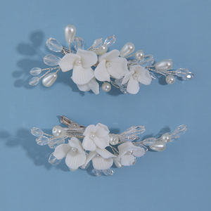 El yapımı seramik çiçek boncuk firkete aksesuarları 2 adet düğün saç klipleri kızlar için alaşım yıldönümleri nişan için - Product Image 1