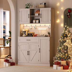 Armoire de rangement pour cuisine avec éclairage LED et prise, buffet de cuisine avec étagère pour micro-ondes et 6 crochets pour salle à manger - Product Image 4