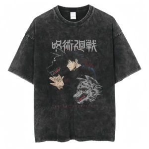 T-shirt d'été en jersey de coton inspiré de l'anime Harajuku, à manches courtes, technique de lavage à l'acide, imprimé en relief, coupe ample, 300 grammes, motif personnage - Product Image 2