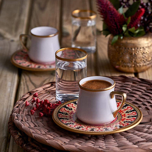 Ensemble de tasses à café et soucoupes, pour le café, style turque, de haute qualité, en porcelaine de chine, <span class=keywords><strong>Espresso</strong></span> avec bordure en <span class=keywords><strong>or</strong></span>, 90ml - Product Image 6