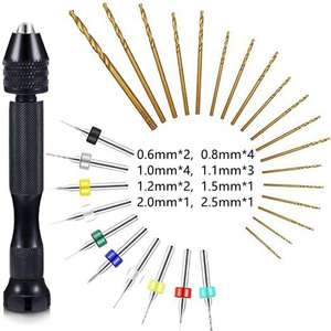 Miniature <b>Drill</b> Bit Kit 0.6-2.5mm Gold Twist Bits Spring Collet Chuck PCB Drilling Hand <b>Drill</b> Set - Product Image 1
