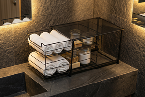 Panier de rangement étagé en fer forgé moderne et écologique à tiroir coulissant pour la maison et la salle de bain, aucun assemblage requis - Product Image 2