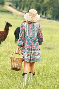 ชุดเดรสยาวพิมพ์ลายดอกไม้สำหรับผู้หญิงวินเทจชุดเดรสลำลองผ้าชีฟองคลุมเข่าแขนพองแฟชั่<span class=keywords><strong>น</strong></span><span class=keywords><strong>ล่าสุด</strong></span>สำหรับฤดูร้อ<span class=keywords><strong>น</strong></span> - Product Image 5