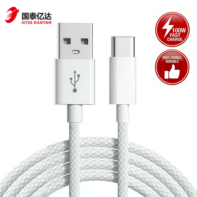 100W 6A Super Fast Charging Charger Cable High-Speed Data Cord USB C Type-C Cable USB A to C Nylon Braided Wire