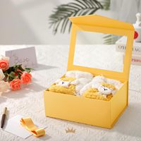 Boîte cadeau de luxe jaune personnalisée avec fermeture magnétique à rabat, fenêtre transparente en PVC, emballage en papier, boîte cadeau avec ruban en soie