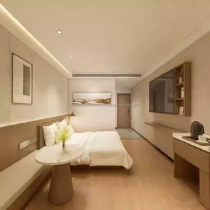 Muebles Comerciales Económicos, Juego de Dormitorio Estándar de Hotel de 3 Estrellas, Base de Cama de Madera con Cabecera, Mesitas de Noche y Mueble para TV - Product Image 1