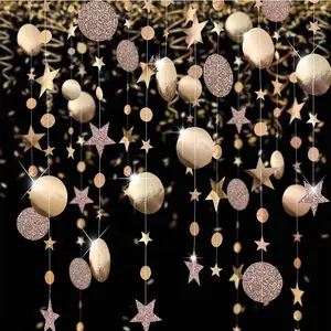 Roségouden Cirkel Dot Star Reflecterende Papieren Hangende Gors Bruiloftbenodigdheden Achtergrond Verjaardag Slinger Glitter Papier Party Deco