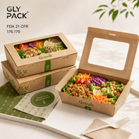 Boîte à emporter en papier kraft personnalisée en gros avec fenêtre pour salade, riz, pâtes, préparation de repas, conteneur alimentaire, emballage de restaurant