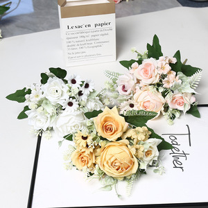 Ramos de Rosas Artificiales Lichao, de Seda, en Colores Champán, Rosa, Blanco y Amarillo, para Decoración de Bodas y Hogar, Accesorios para Manualidades - Product Image 1