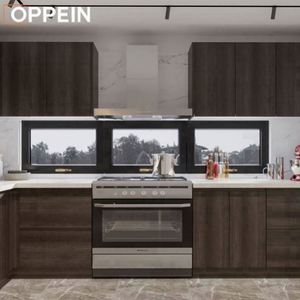 Gabinete de Cocina de Madera de Cerezo Macizo de Diseño Moderno Oppein con Fregadero y Grifo para Uso en Cocinas de Ghana - Product Image 4