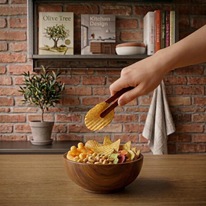 Elegant mini <b>tongs</b> crafted from 100% solid teak wood, food-safe and naturally durable, perfect for serving - Product Image 4