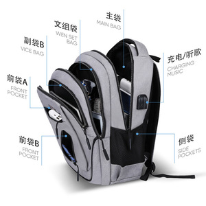 Large Capacity <b>Backpack</b> With Usb Port <b>For</b> <b>Laptop</b> Business Travel Casual School Use Gray - Product Image 2