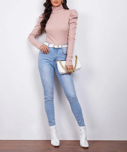 <span class=keywords><strong>Blusas</strong></span> de punto acanalado personalizadas de alta calidad para primavera y otoño, <span class=keywords><strong>blusas</strong></span> <span class=keywords><strong>elegantes</strong></span> con <span class=keywords><strong>cuello</strong></span> de <span class=keywords><strong>tortuga</strong></span> y mangas largas abullonadas, <span class=keywords><strong>blusas</strong></span> para mujer - Product Image 6