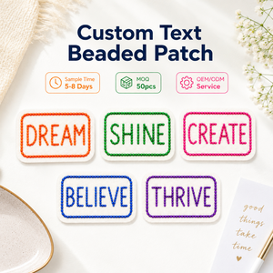 Patchs perlés faits à la main, assortiment de slogans motivants 'Believe', 'Thrive', 'Dream', badges brodés de perles de rocaille pour vestes, <span class=keywords><strong>en</strong></span> gros - Product Image 1