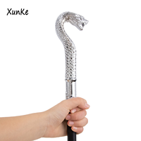 Canne de marche de luxe tête de serpent argentée artisanat en métal pointe en caoutchouc pour la randonnée en plein air Thanksgiving jour jouet béquilles