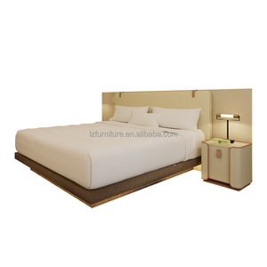 Hotel Furniture Factory Custom Economical MDF Panel Wood Modern King <b>Queen</b> <b>Bed</b> Sets With Upholstered Wood Headboard Nightstands - Product Image 1