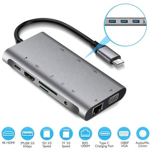 อะแดปเตอร์ฮับ Type-C 10 in 1 ความเร็ว 1000Mbps อลูมิเนียม OTG  ด็อกกิ้ง USB3.0 พร้อมช่องอ่านการ์ด 10 in 1 ฮับ USB-C - Product Image 5