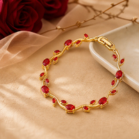 Bracelet SA Red Leaf Vine, chaîne à maillons courbés dorés, strass, bijoux de mode pour femmes, accessoires pour mariage et fête