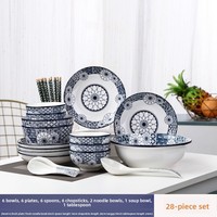 Jingdezhen Blauw Wit Porseleinen 10-Persoons Schaal- en Bordenset Rijst Groente Soepkom Eenvoudige Chinese Stijl Plantenpatroon Combinatie