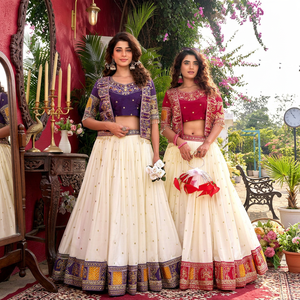 Ensemble Lehenga Choli brodé traditionnel pour femme, tenue ethnique longue, idéal pour mariage et festivals, en coton extensible, coupe ample - Product Image 5