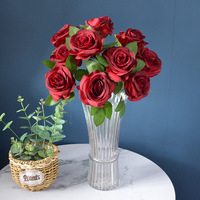 Bouquet de roses artificielles de mariage en soie à 10 têtes, entièrement approvisionné, bouquet de roses blanches pour la décoration de fête de mariage