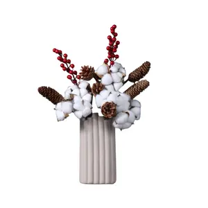יצרן כותנה מלאכותי פרח בית קישוט יחיד רב ראש כותנה מיובש פרחים מיובשים