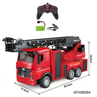 Camion de pompiers télécommandé 1/18 2.4G 15CH avec échelle élévatrice et pulvérisation d'eau, jouet télécommandé pour enfants, cadeau