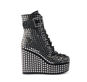 <span class=keywords><strong>Stivaletti</strong></span> da Donna Neri con Strass <span class=keywords><strong>e</strong></span> Plateau, Allacciatura con Fibbia, Stile Punk con <span class=keywords><strong>Borchie</strong></span>, Scarpe da Festa - Product Image 1